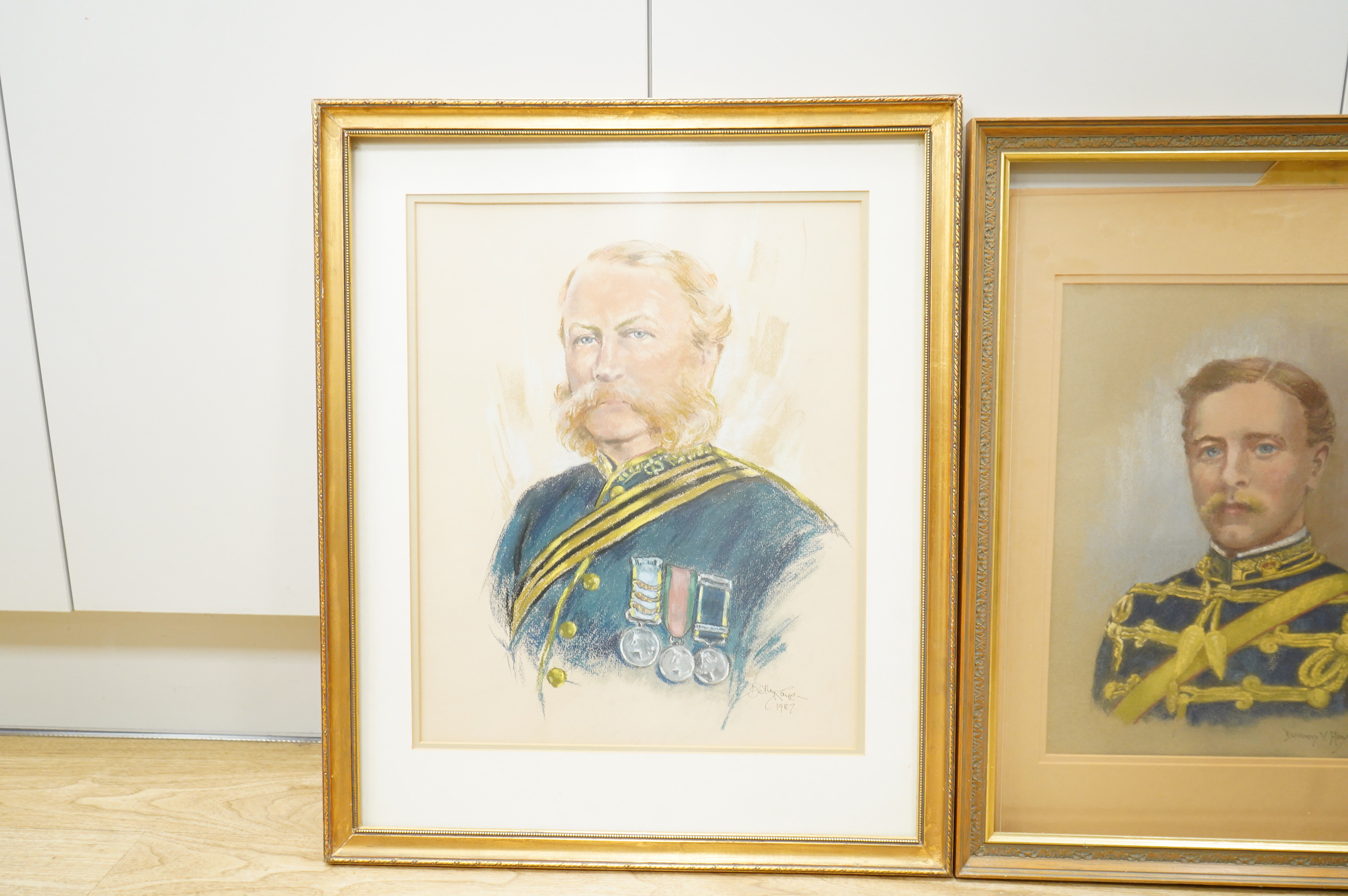 Contemporary School, Portrait of a gentleman wearing military dress, oil on board, together with two other military interest pastel portraits, two include Surgeon General W. G. Trusdell, largest 49 x 39cm